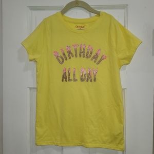 🎂 Cat & Jack Birthday All Day Yellow Graphic Tee Girls Size 7/8